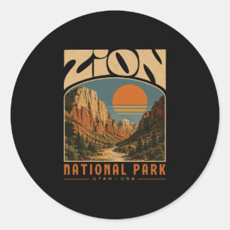 Zion national park vintage retro canyon outdoor classic round sticker