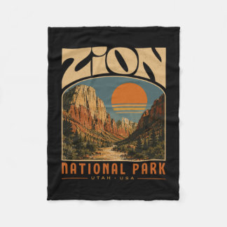 Zion national park vintage retro canyon outdoor fleece blanket