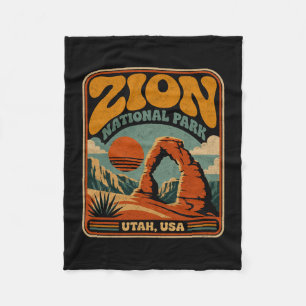Zion national park vintage retro canyon outdoor fleece blanket