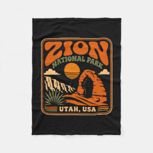 Zion national park vintage retro canyon outdoor fleece blanket