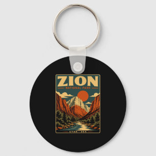 Zion national park vintage retro canyon outdoor key ring