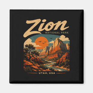 Zion national park vintage retro canyon outdoor magnet