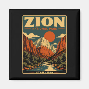 Zion national park vintage retro canyon outdoor magnet