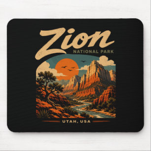 Zion national park vintage retro canyon outdoor mouse pad