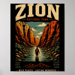 Zion national park vintage retro canyon outdoor poster