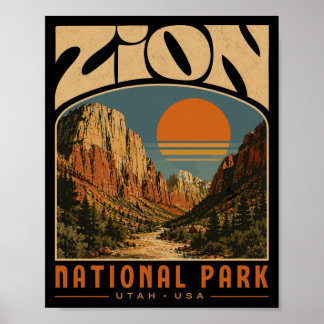 Zion national park vintage retro canyon outdoor poster