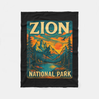 Zion national park vintage travel outdoor fleece blanket