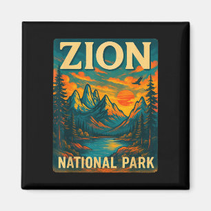 Zion national park vintage travel outdoor magnet