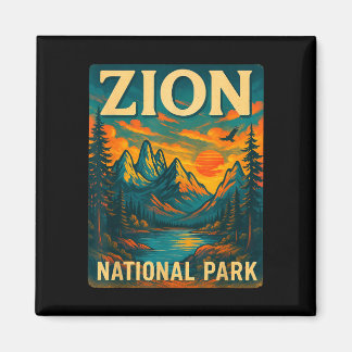 Zion national park vintage travel outdoor magnet