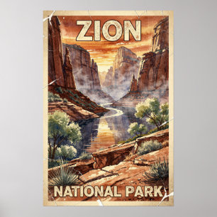 Zion National Park Vintage Travel Poster