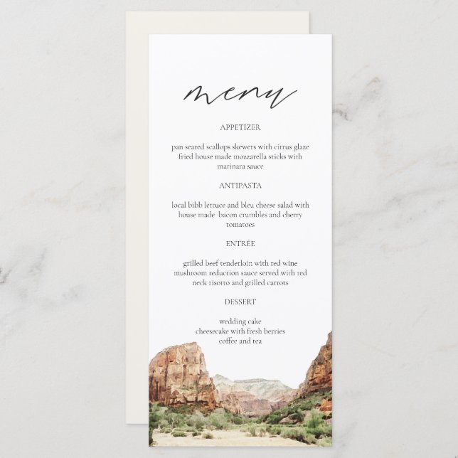 ZION National Park Watercolor Wedding Menu Cards (Front/Back)