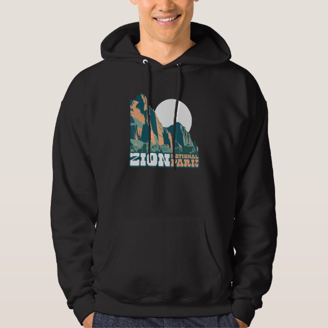 Zion National Park WPA Poster Style Graphic Utah Hoodie (Front)