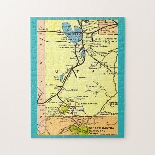 Zion Park Grand Canyon  11x14 Vintage Map Puzzle (Vertical)