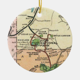 Zion Park Vintage Map Ceramic Ornament