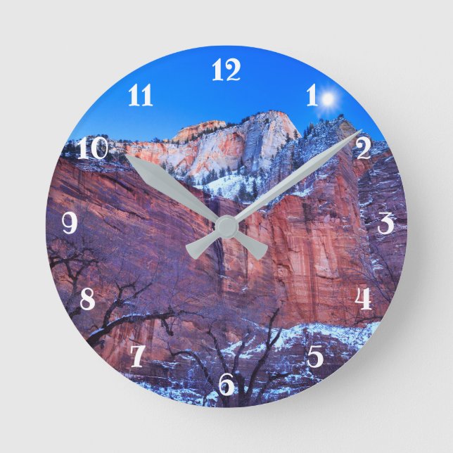 Zion Winter Moonrise Round Clock (Front)