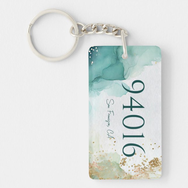 Zip Code and Town New Home Gift Key Ring (Front)
