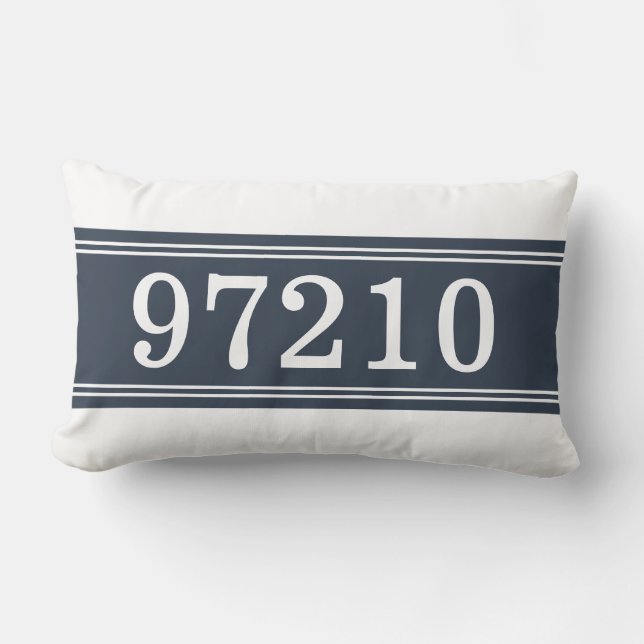 Zip Code Blue White New Home Housewarming Lumbar Cushion (Front)