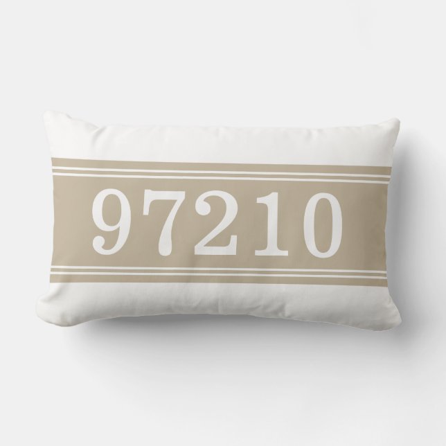 Zip Code Tan White New Home Housewarming Lumbar Cushion (Front)