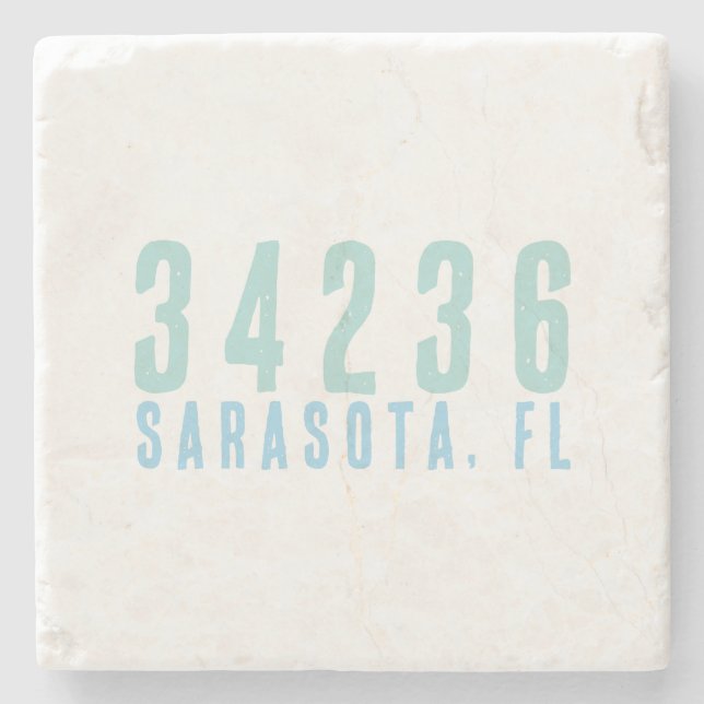 Zip Code with City and State Coastal Blues Stone Coaster (Front)
