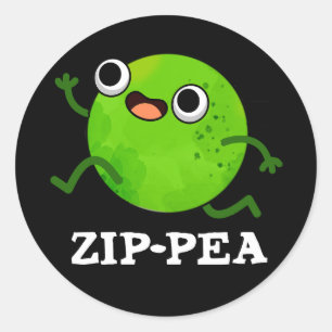 Zip-pea Funny Zippy Pea Pun Dark BG Classic Round Sticker