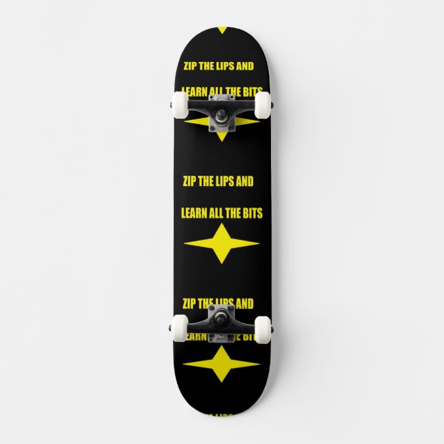 Zip the lips black yellow design skateboard (Front)