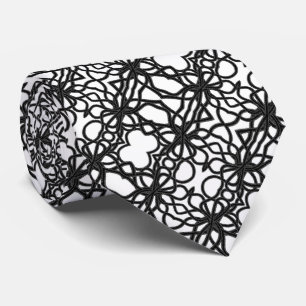 Zip Tied Black On White Curvy Symmetrical Pattern Tie