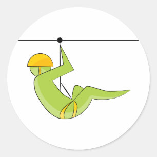 Zipline Rider Stick Figure Icon Classic Round Sticker