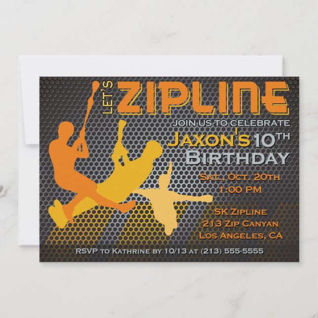 Ziplining Boys Birthday Invitation - Let's Zipline (Front)