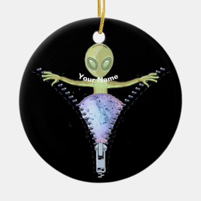 Zipper Alien  Ceramic Ornament (Front)