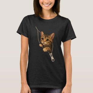Zipper Cat Funny Cute 3D Peekaboo Kitten for Cat L T-Shirt