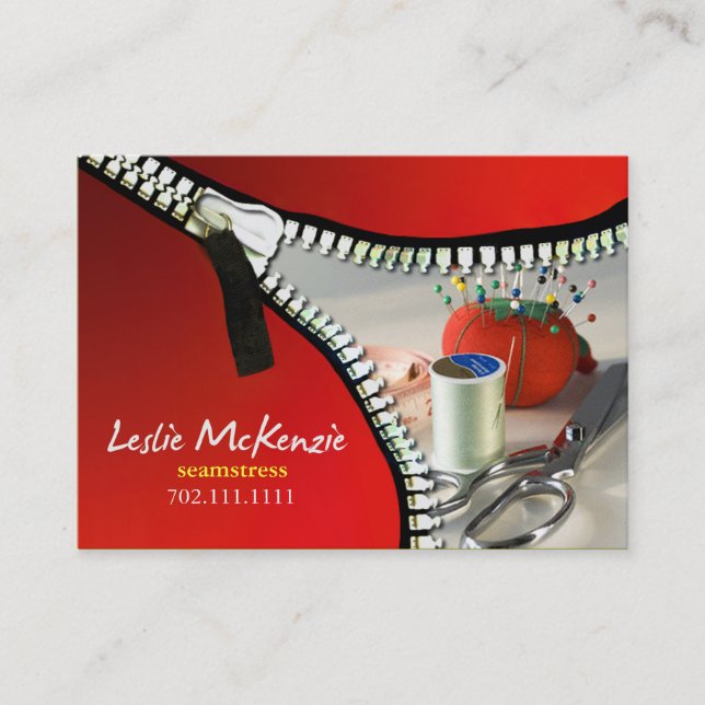 "Zipper" - Sewing, Dressmaker, Seamstress, Tailor Business Card (Front)