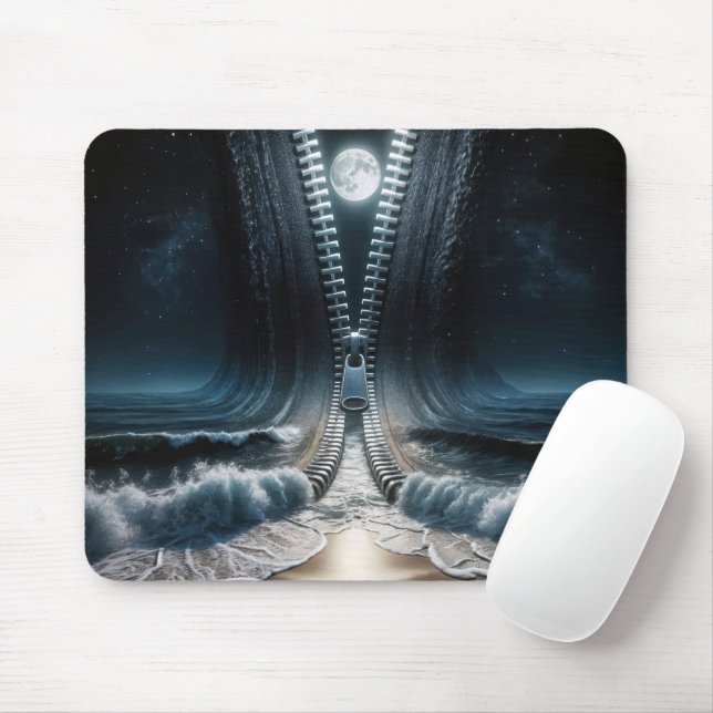 Zipper Unzipping Moon and Ocean Mouse Pad (With Mouse)