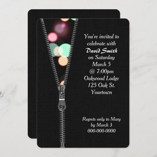 Zipper with Birthday Party Lights  Invitation (Front/Back)