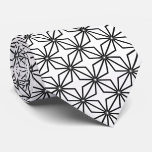 Zippered Stars Black On White Symmetrical Line Art Tie