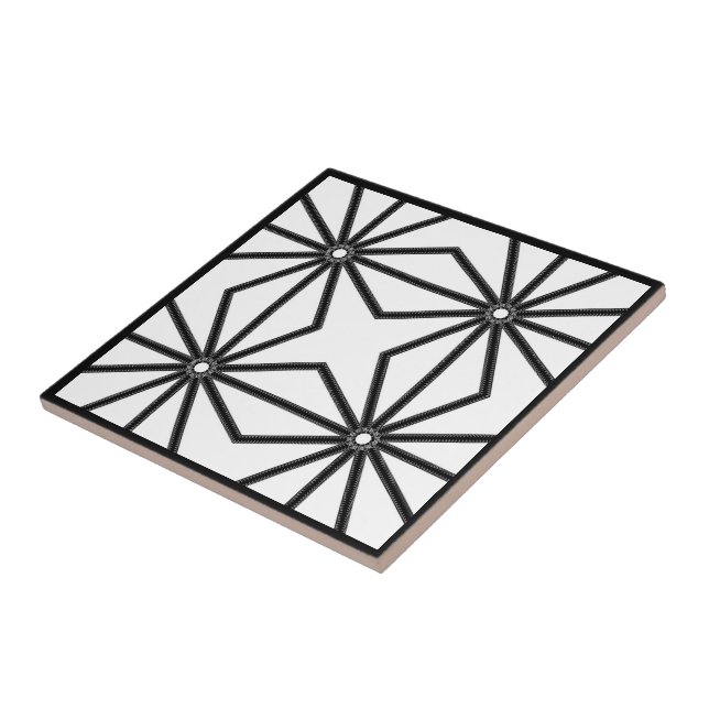 Zippered Twelve Times Black On White Symmetrical Ceramic Tile (Side)