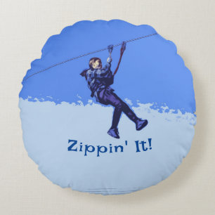 Zippin' It! - Zipline Rider Round Cushion