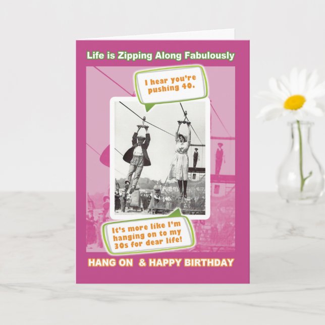 Zipping along to 40 yeas old birthday card (Small Plant)