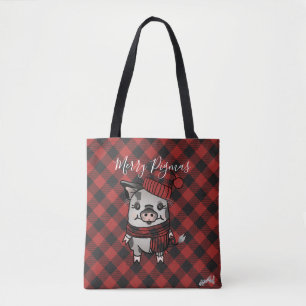 Ziva Pig Red Buffalo Plaid Tote Bag