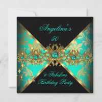 ZIZZAGO DESIGN Fabulous 50 Jade Gold Damask Party