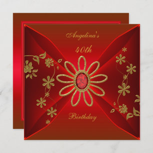 Zizzago Elegant 40th Birthday Rich Red Jewel Invitation