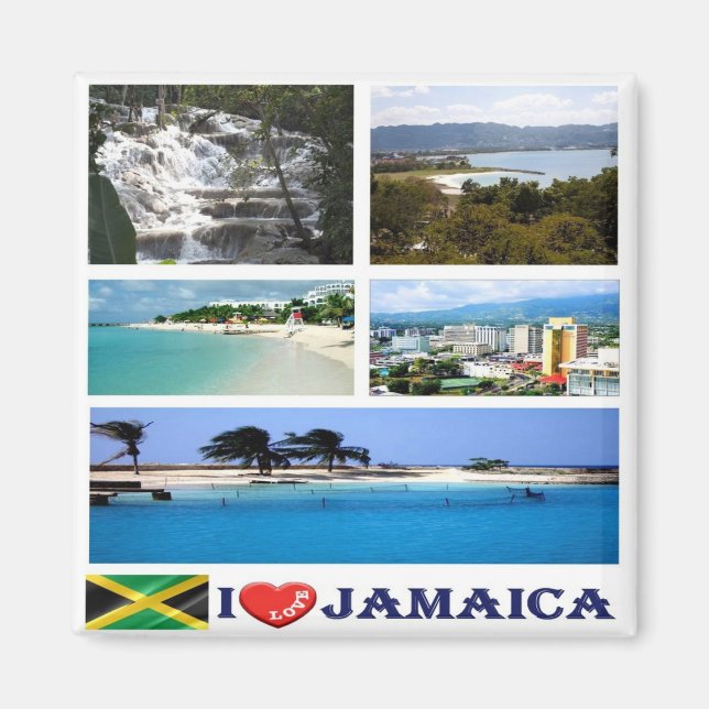 zJM003 JAMAICA I Love, Mosaic, America, Fridge Magnet (Front)