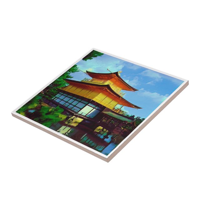 zJP015 Kyoto KINKAU, Golden Pavillion, Ceramic Tile (Side)