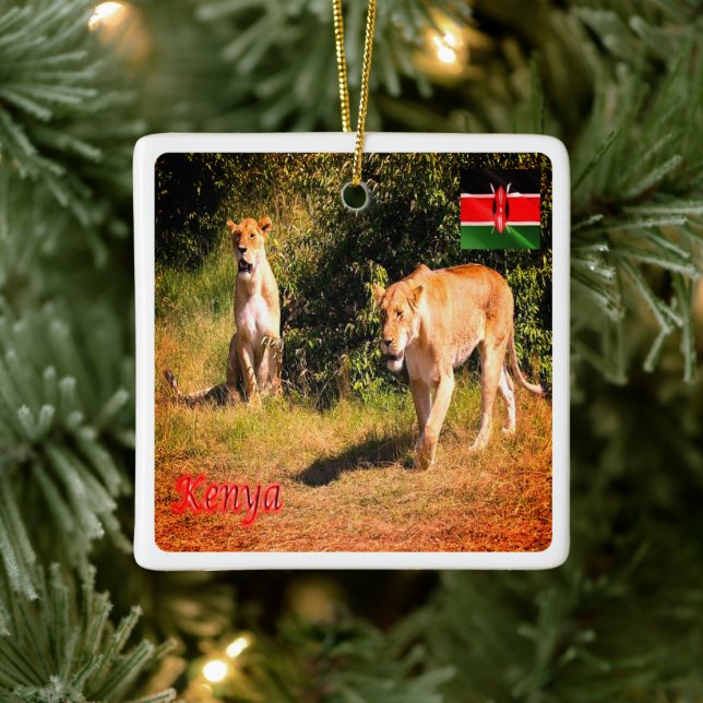 zKE005 KENYA, Lions, Africa, Ceramic Ornament (Tree)