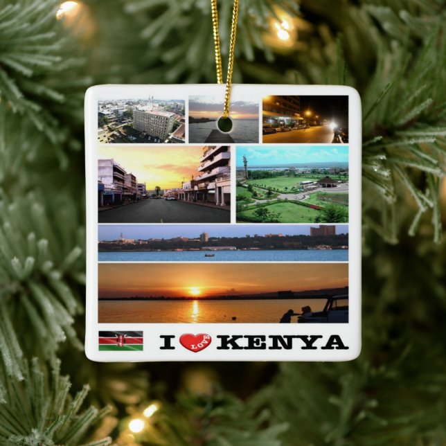 zKE010 KENYA  I Love, Mosaic, Africa, Ceramic Ornament (Tree)