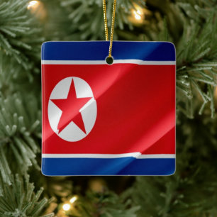 zKP002 North Korean waving FLAG North Korea, Ceramic Ornament