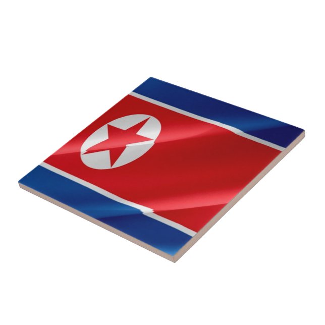 zKP002 North Korean waving FLAG North Korea Ceramic Tile (Side)