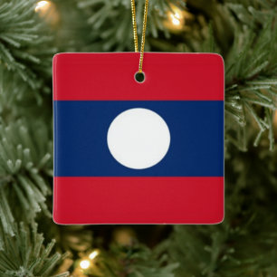 zLA001 FLAG LAOS, Ceramic Ornament