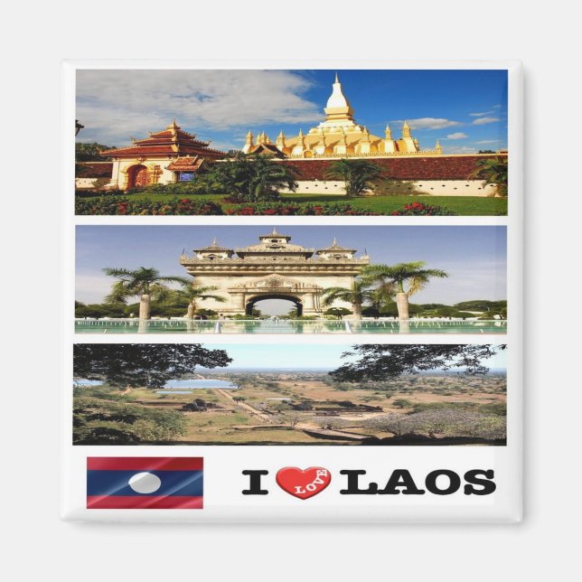 zLA011 i love LAOS collage, Asia, Fridge Magnet (Front)