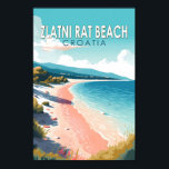 Zlatni Rat Beach Croatia Travel Art Vintage Poster<br><div class="desc">Zlatni Rat Beach Croatia vector art design. The Zlatni Rat,  often referred to as the Golden Cape or Golden Horn,  is a spit of land west from the harbour town of Bol.</div>