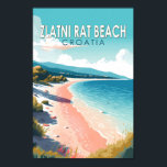 Zlatni Rat Beach Croatia Travel Art Vintage Poster<br><div class="desc">Zlatni Rat Beach Croatia vector art design. The Zlatni Rat,  often referred to as the Golden Cape or Golden Horn,  is a spit of land west from the harbour town of Bol.</div>